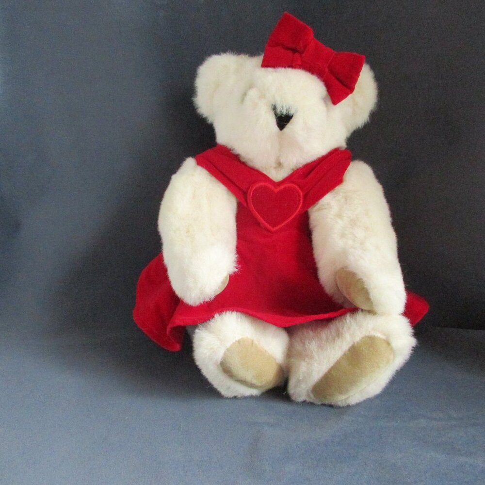 Vermont Teddy Bear Sweetheart plush teddy bear white red dress 16"